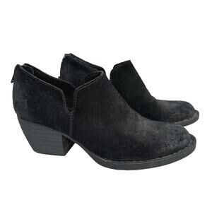 Born Ankle Boots Women's 7M Black Suede Leather Comfort‎ Block Heel Zip Booties